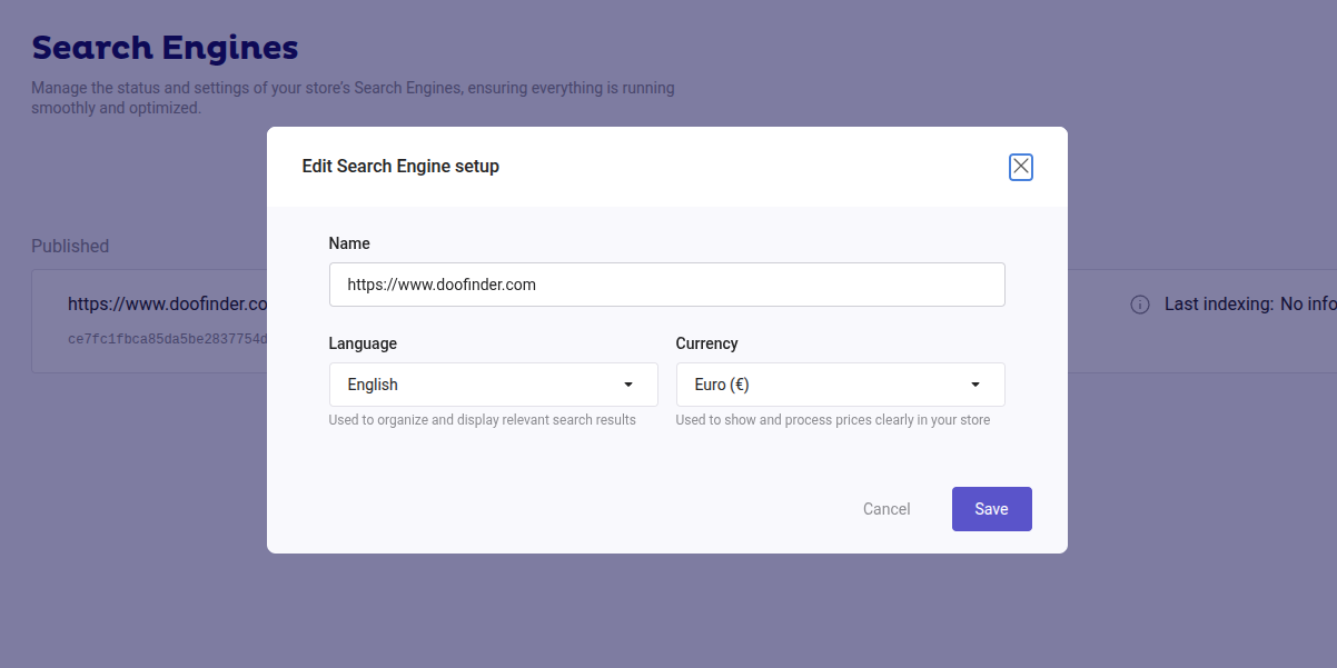 Search Engine Setup Multicurrency configuration