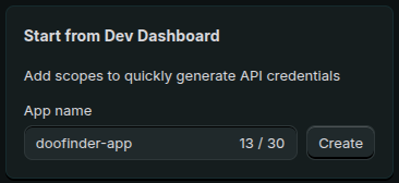 Create store first step, URL, platform and industry
