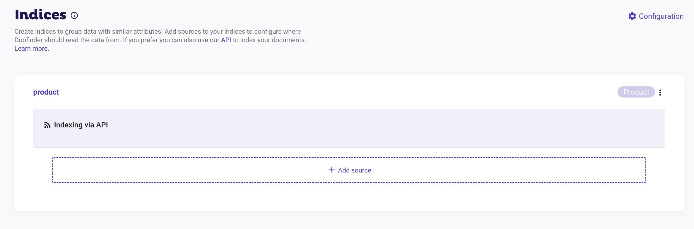 API indexing message