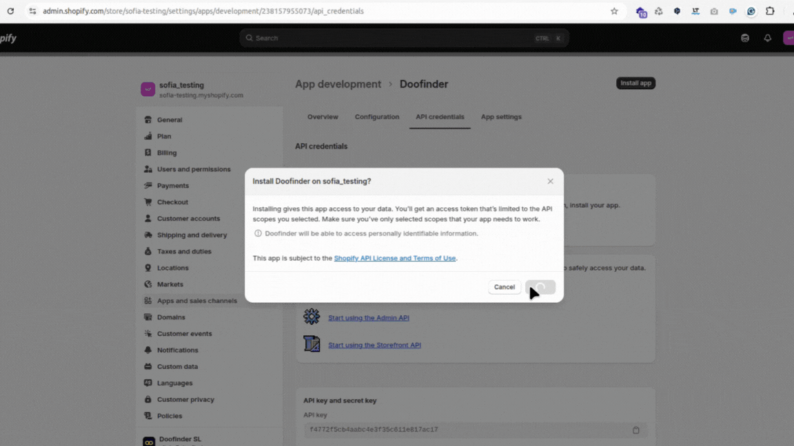 Reveal API credentials