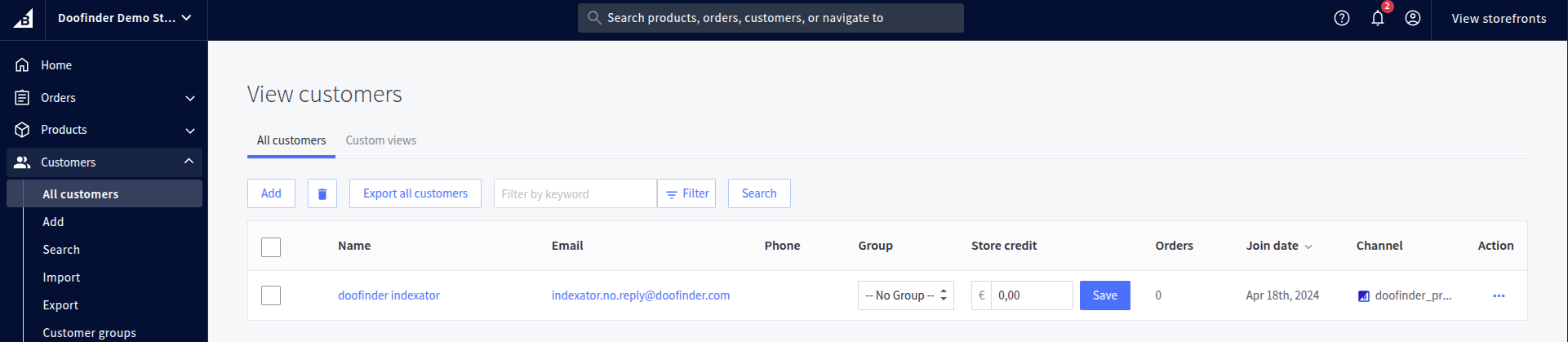 BigCommerce Doofinder Indexator customer