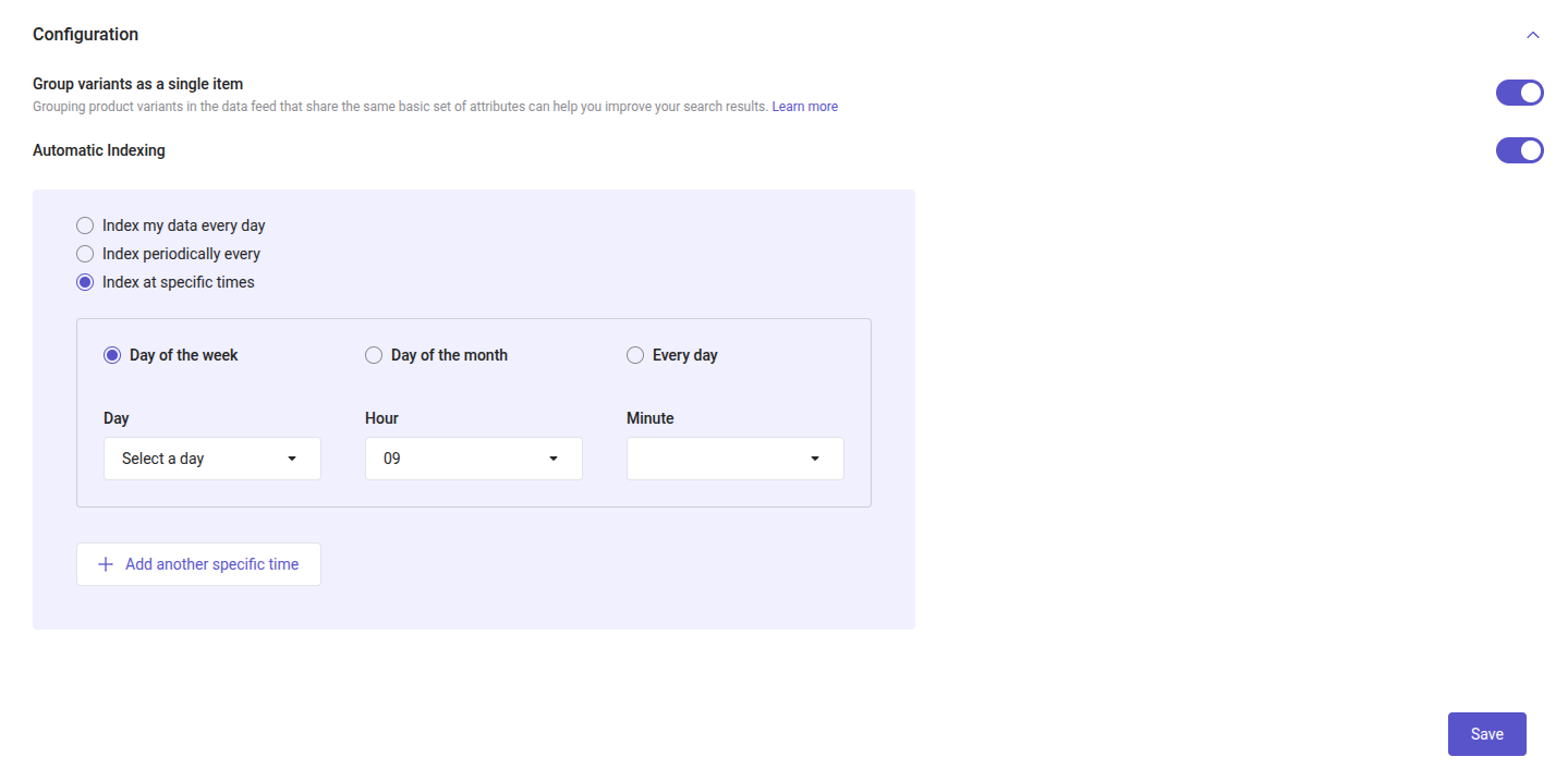 index at specific times