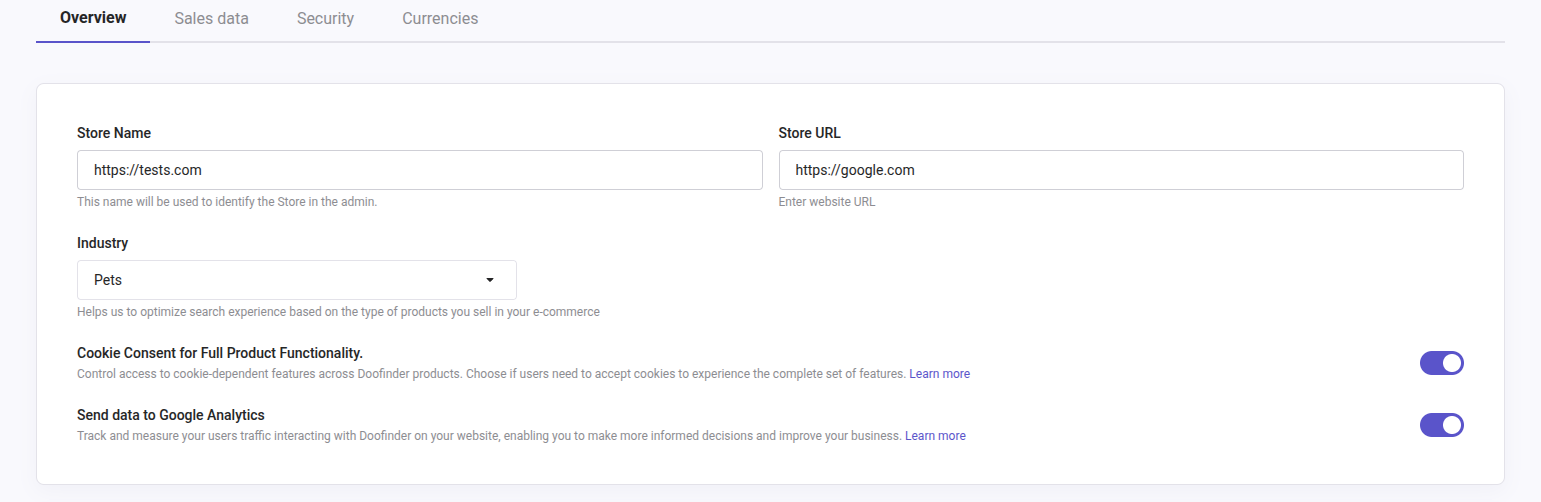 Doofinder Cookie Consent for Full Product Functionality