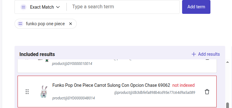 custom results not indexed