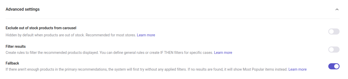 Filters and Fallback enablement