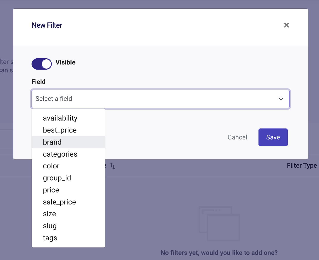 select filter field