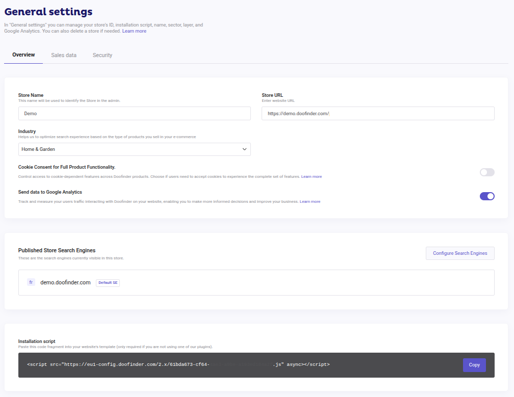General Settings whole panel overview