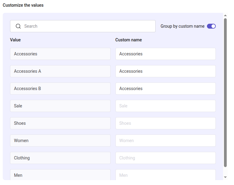 values group filter