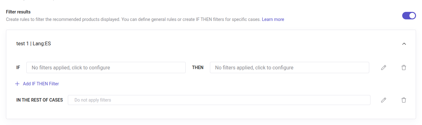filter configuration IF THEN