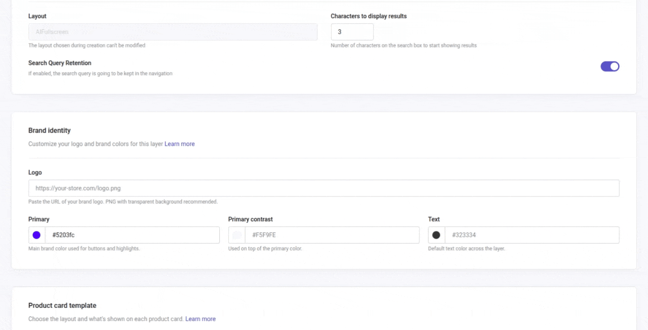 Layer configuration panel