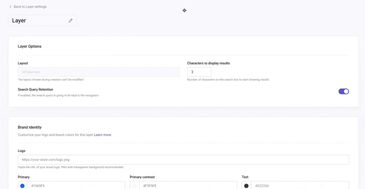 Layer configuration panel