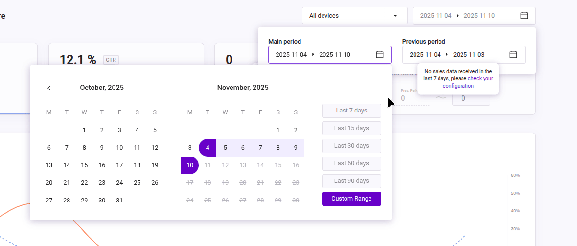 Choosing a Main Period and a Previous Period