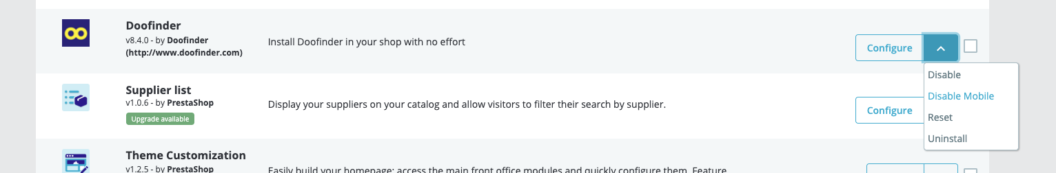 The mobile option in the Module Manager dropdown
