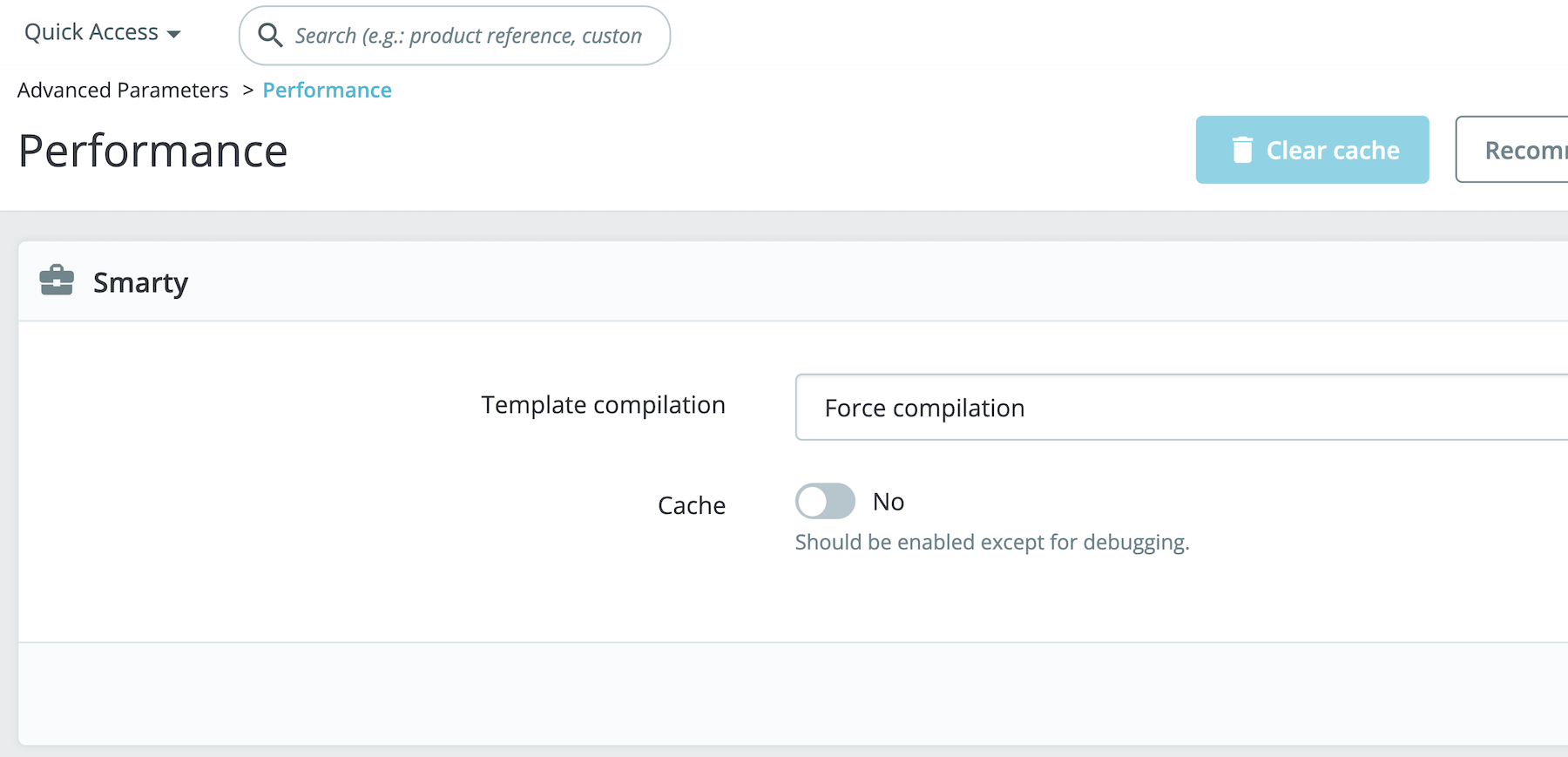 delete cache in Prestashop