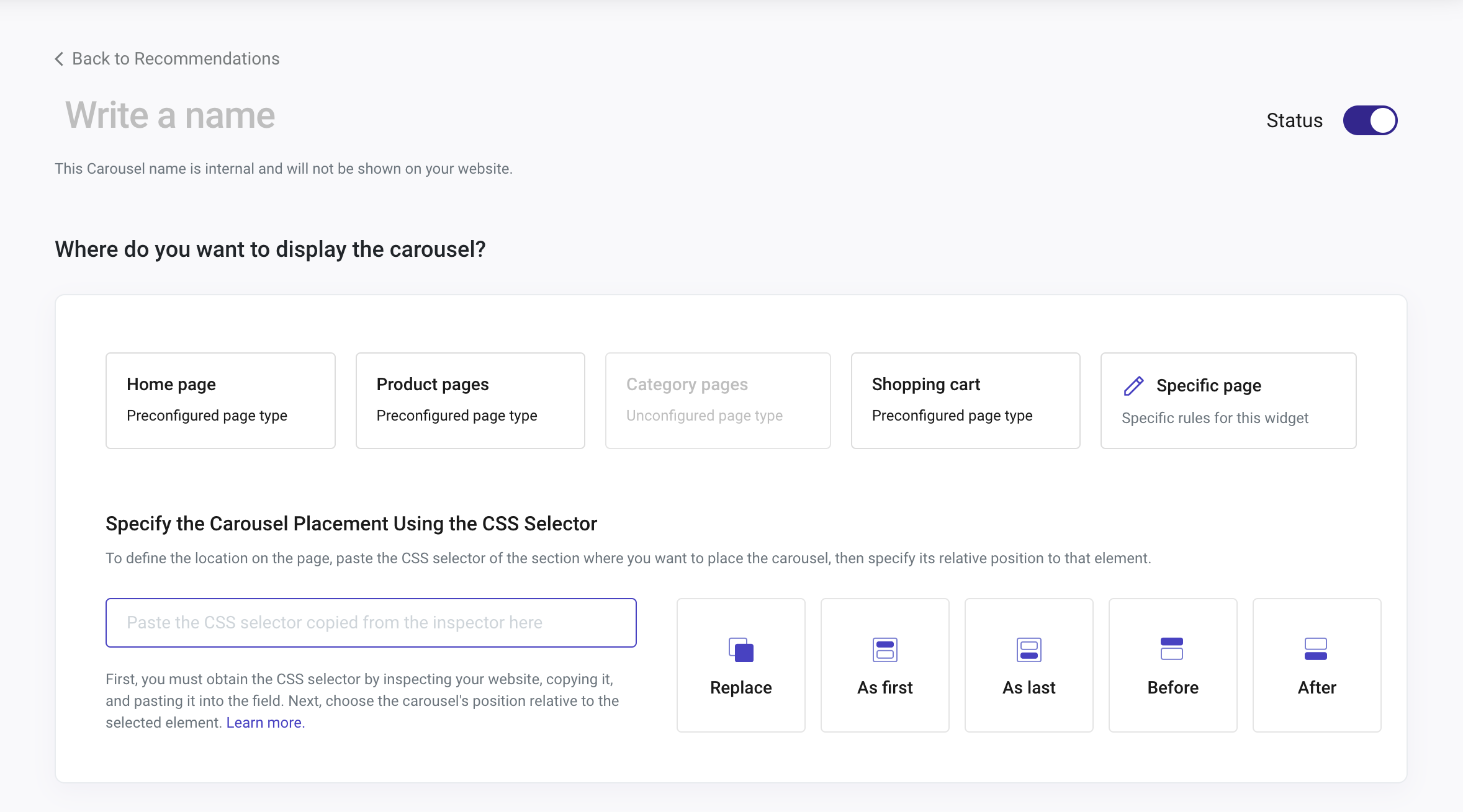 panel recommendations carousels