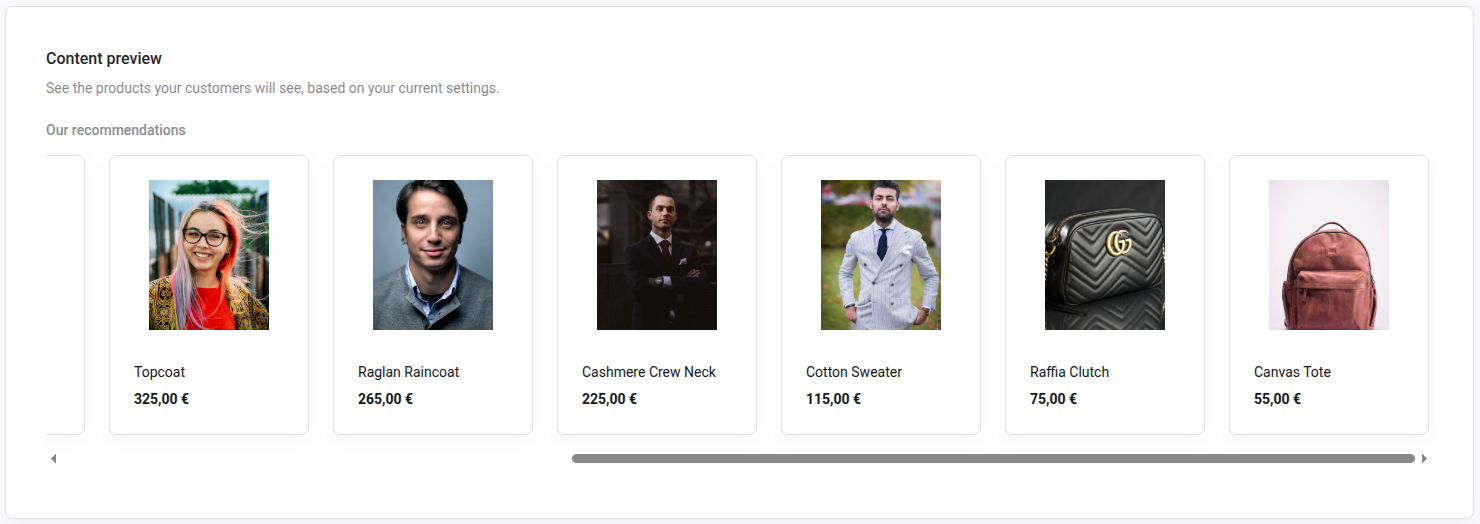 Product page carousel example