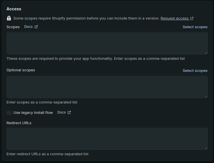 Create store first step, URL, platform and industry