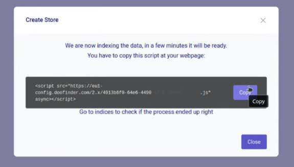 Copy Script from Doofinder Admin to Shoper