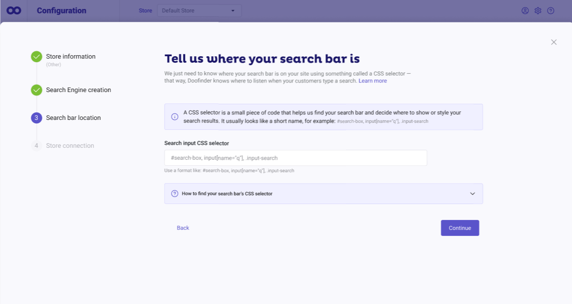 Indicate the CSS Selector to place the layer.