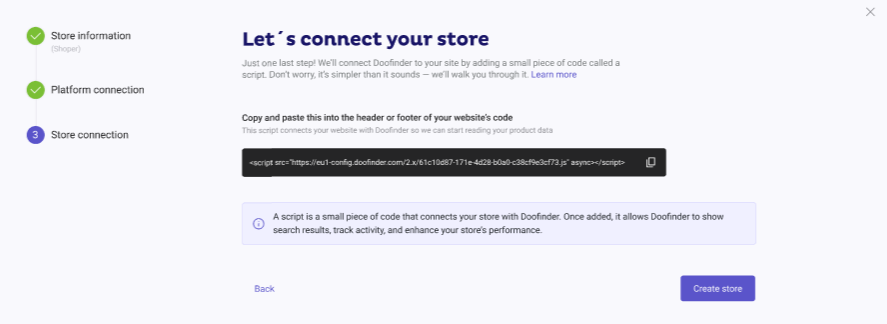 Copy Script from Doofinder Admin to Shoper