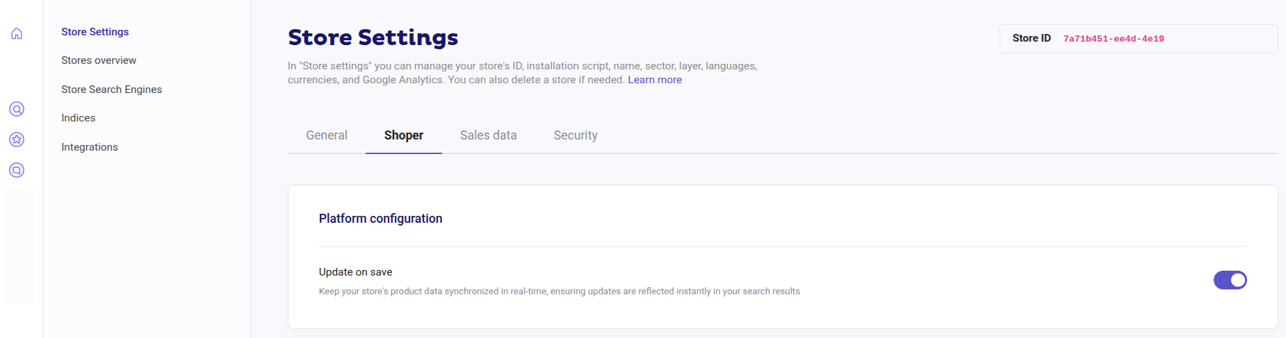 Enable Update on Save for Shoper in Doofinder's Admin Panel