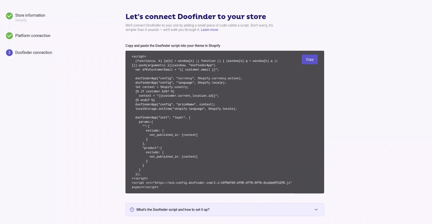 Create store first step, URL, platform and industry