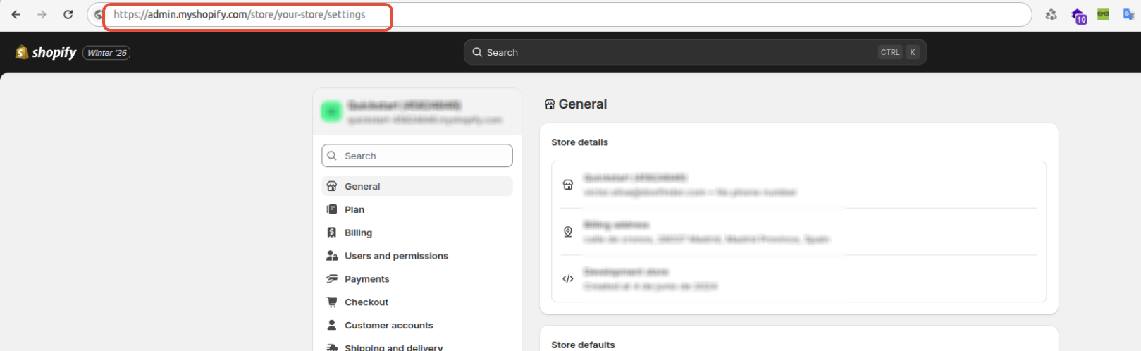 Create store first step, URL, platform and industry