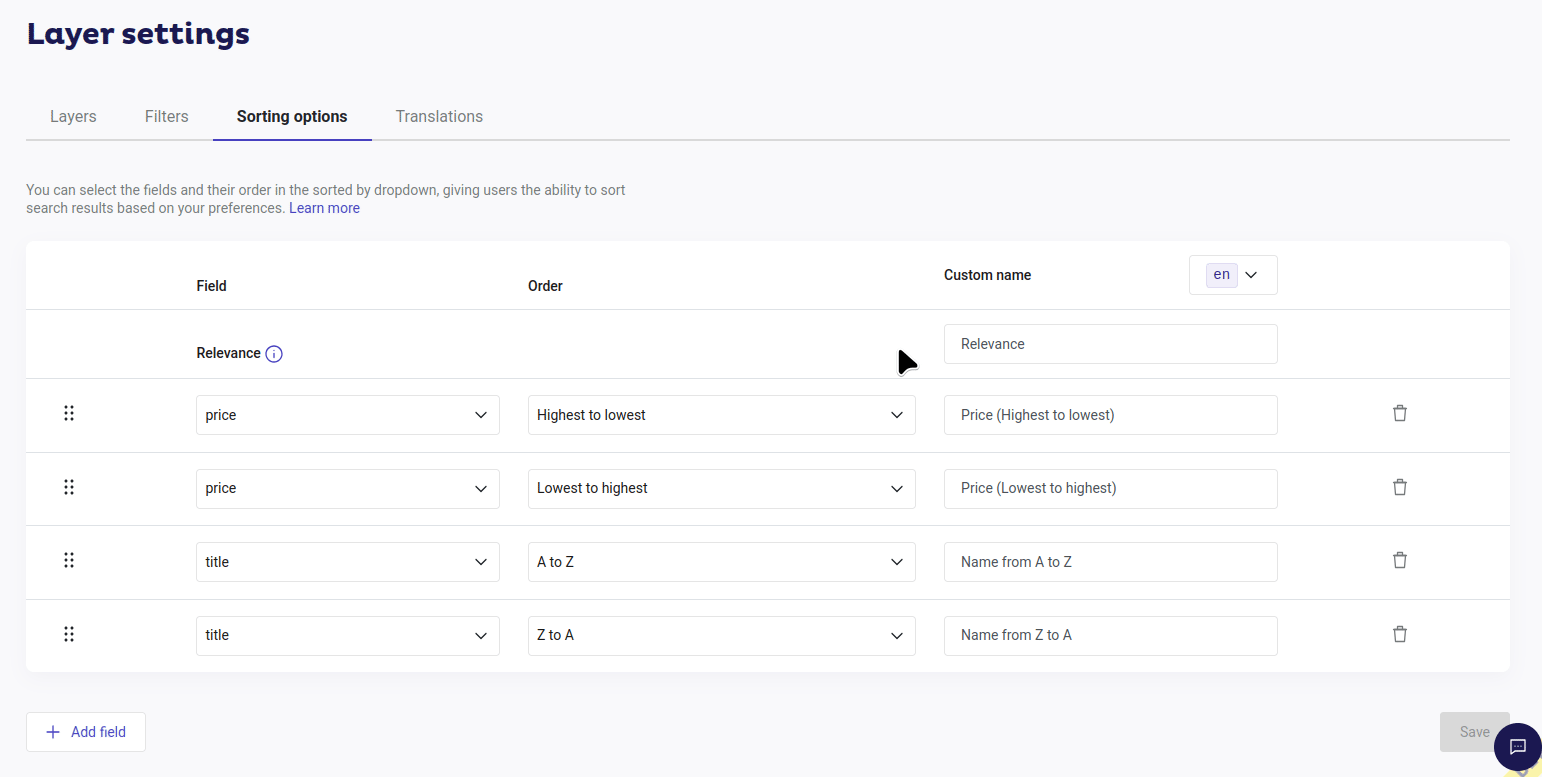 Panel Sorting Options
