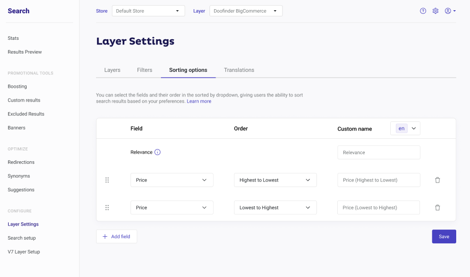 Panel Sorting Options