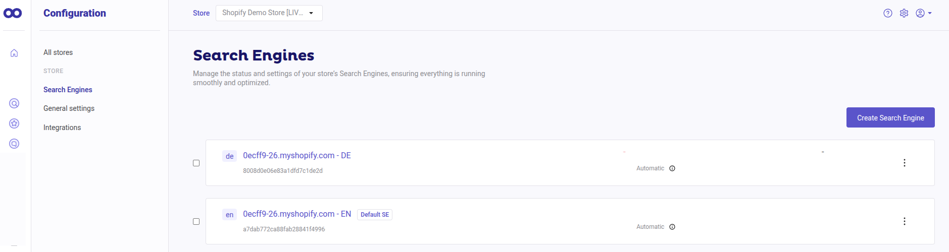 Click Create Search Engine button on the right-side of the Search Engines panel