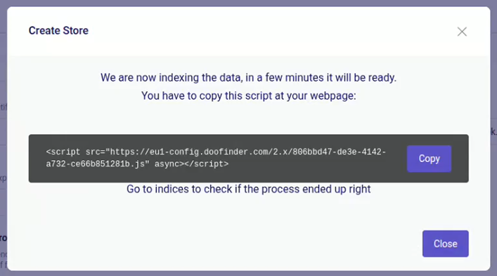 Copy the script appearing in the pop-up