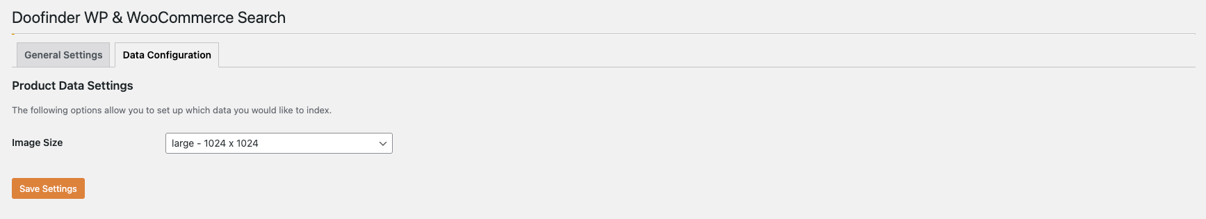 Doofinder Data Configuration tab in the WooCommerce plugin