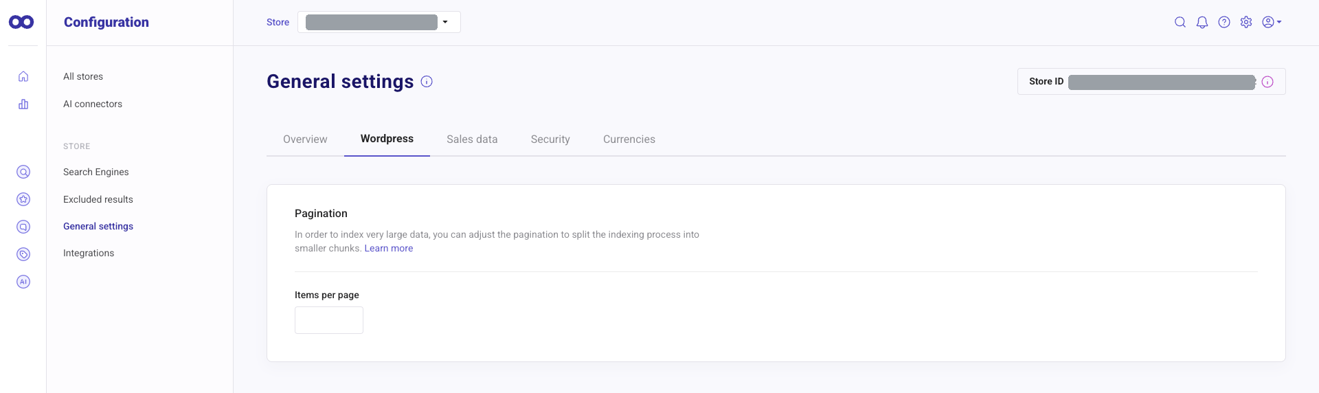 Items per page for WooCommerce in the Doofinder Admin Panel